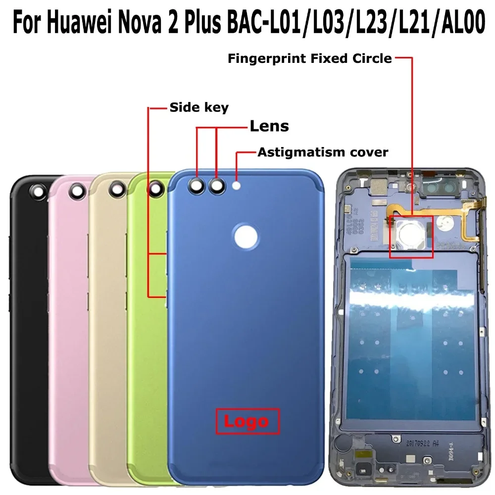 100% Orig New For Huawei Nova 2 Plus BAC-L01 BAC-L03 BAC-L23 BAC-L21 BAC-AL00 Rear Back Door Housing Battery Door Cover + Lens