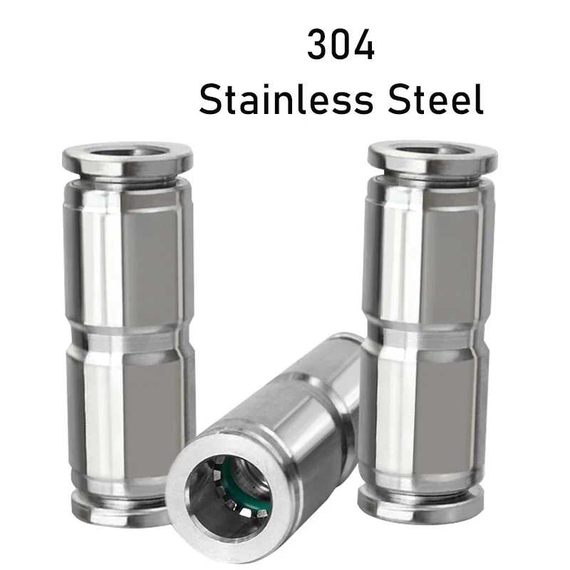 

304 Stainless Steel Hose Straight Through Quick Connector High Temperature Resistance PU4/6/8/10/12/14/16mm Pneumatic Fittings