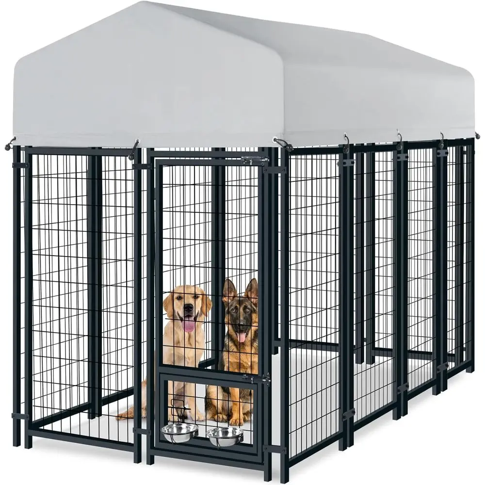 

Outdoor Dog Kennel, Heavy Duty Welded Wire Steel Dog kennels with Secure Lock or Outside, Dog Pen with Waterproof Roof Cover and