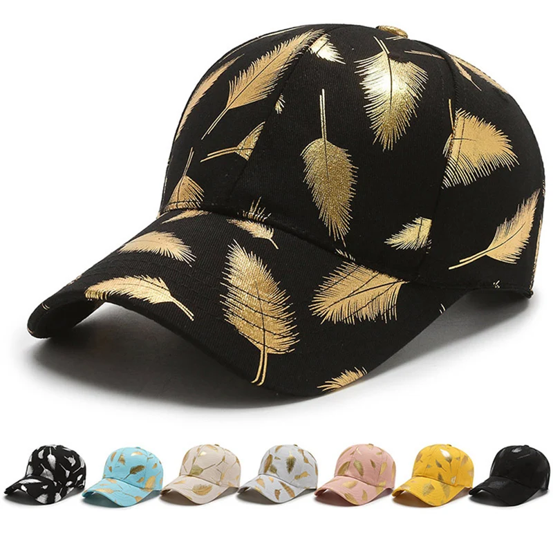 

New Fashion Men Women Baseball Cap Feather Printing Ins Hot Kpop Summer Sun Visor Snapback Outdoor Sports Trend Dad Hats H147