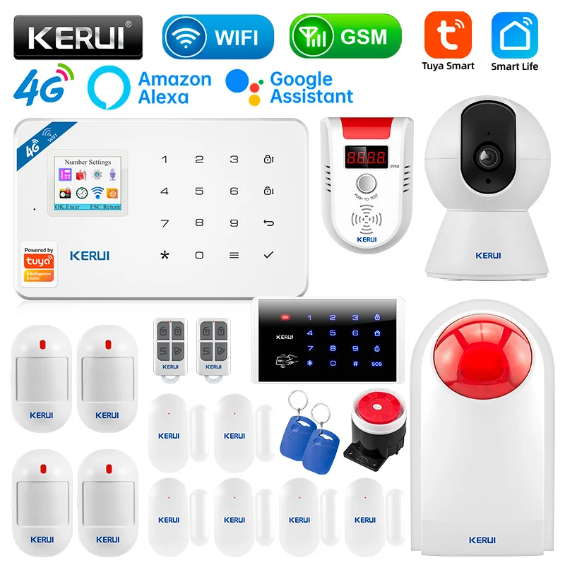 kerui w184 tuya 4g sistema de alarme sem fio wifi gsm seguranca alarme em casa protecao detector movimento sensor porta assaltante 01