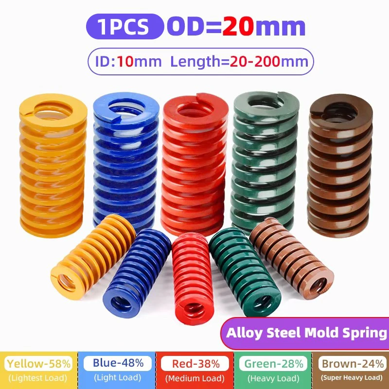 

Creamily 1Pcs Die Mold Spring Spiral Stamping Compression Spring OD=20mm ID=10mm Length 20-200mm Yellow/Blue/Red/Green/Brown