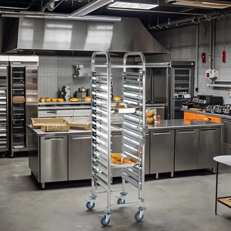 Bakery Equipment 15-Layer Stainless Steel 15-Tier 1/1 GN Food Pan Racking Trolley Heavy-Duty Casters 4-Wheel