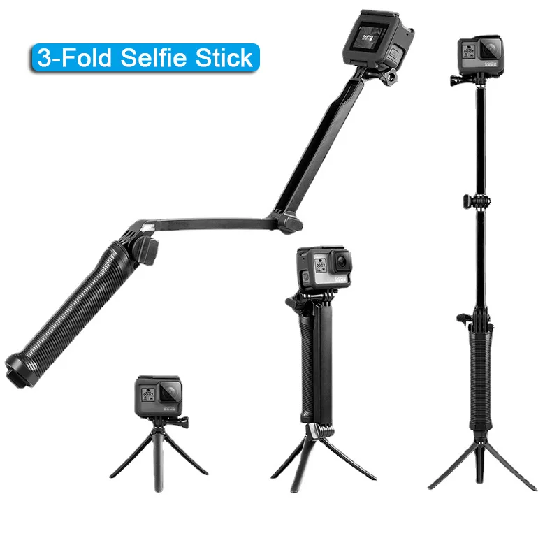 3-krotnie składany wodoodporny kij do selfie 3-kierunkowy statyw Monopod Mini statyw do GoPro 12 11 10 9 8 7 Insta360 Osmo Akcesoria do kamer akcji