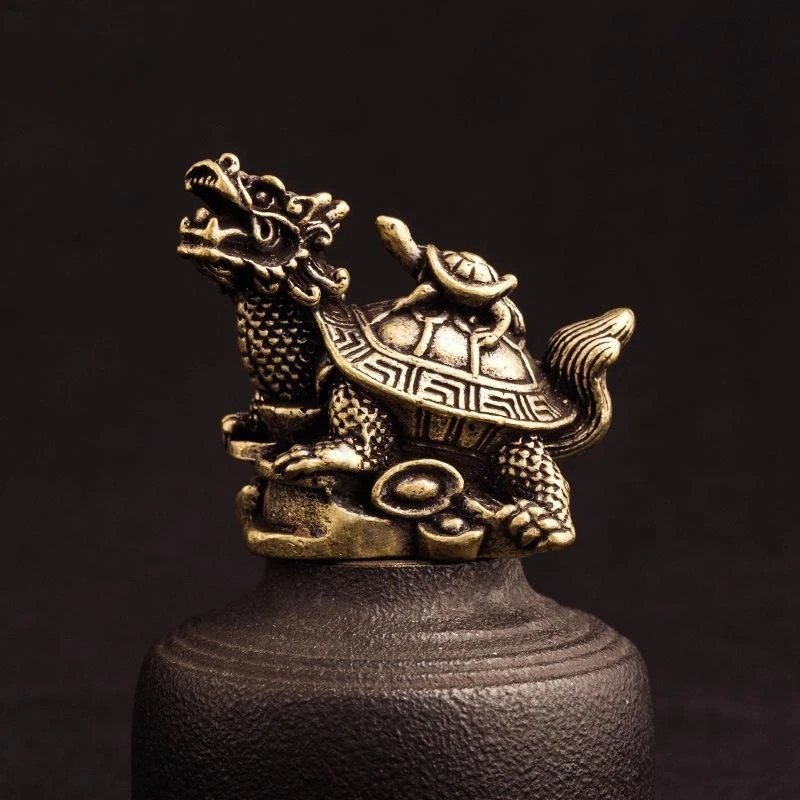 

Brass Lucky Feng Shui Dragon Turtle Town House Tabletop Ornament Home Crafts