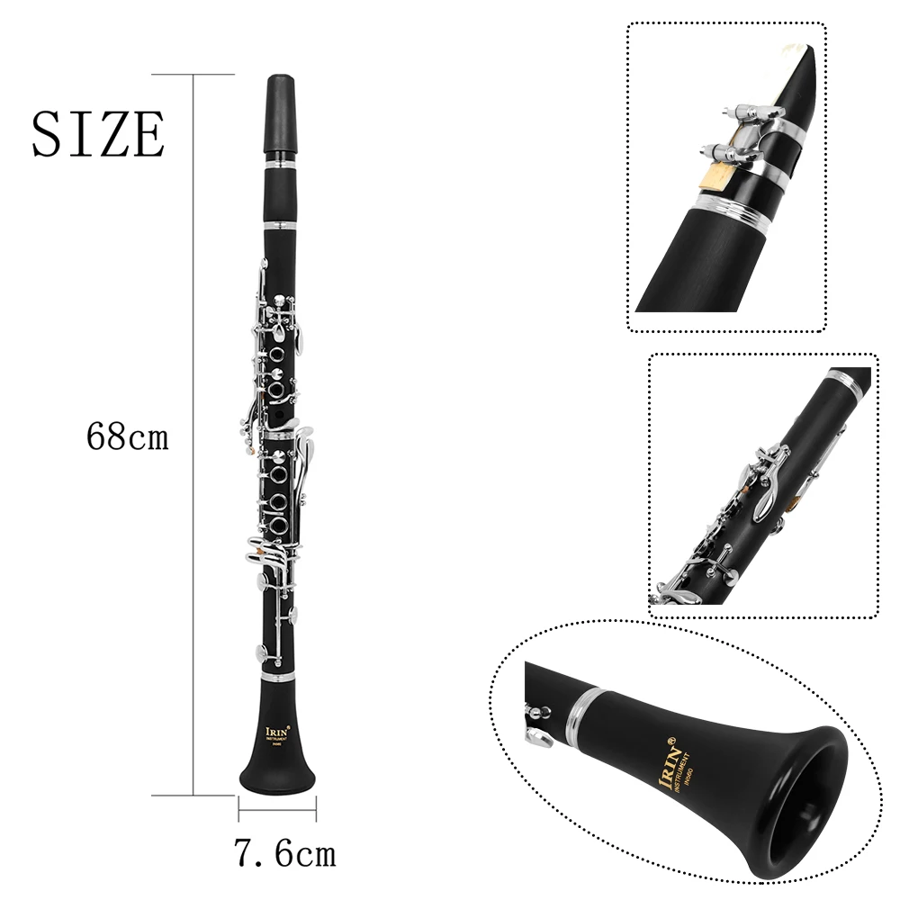 IRIN 17 Keys Bb Clarinet 6 Rings Clarinet Bakelite Blackwinds Professional Clarinet Woodwind Instruments with Double Regulator