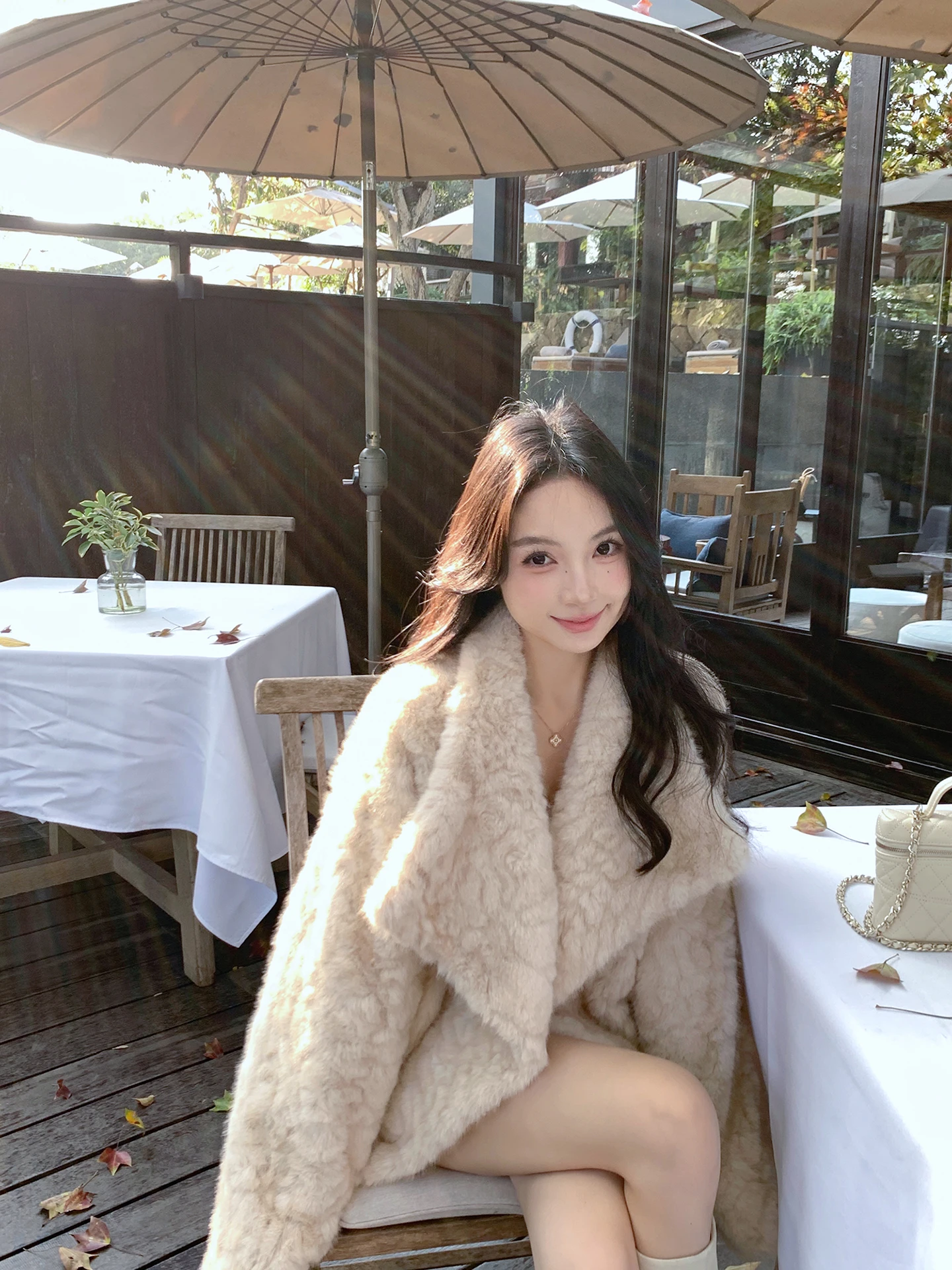 

Женское свободное пальто из искусственного меха с воротником из кроличьего меха, удлиненное, без капюшона, с длинными рукавами, средней длины