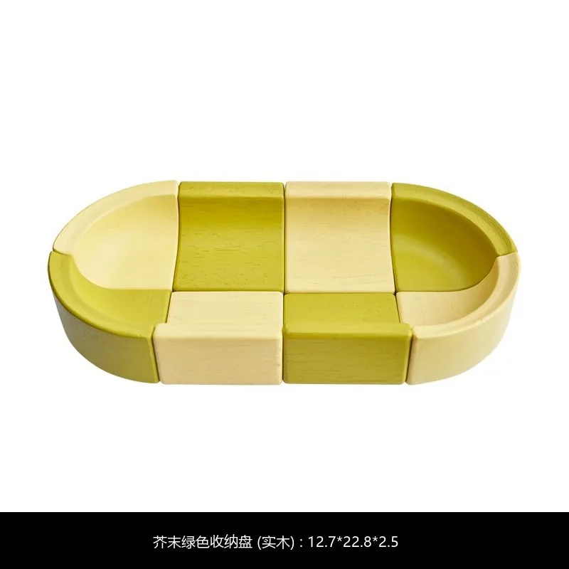 Mustard Green Log Splicing Oval Storage Plate Model Room Clubhouse Table Entrance Coffee Table Decoration