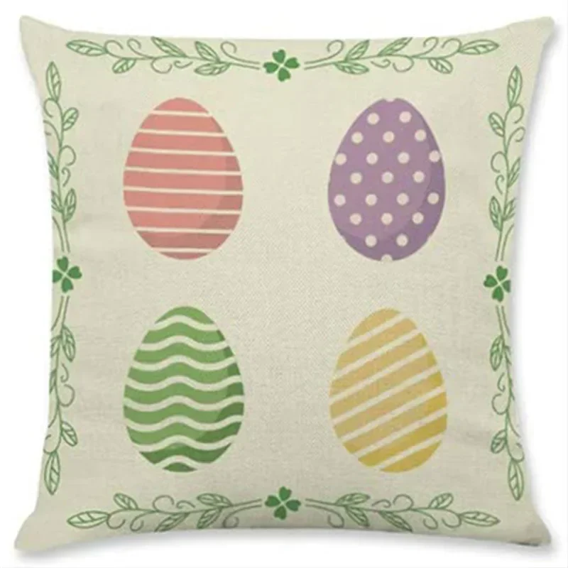 Easter Rabbit Day Fabric Design Linen Shirt Pillow Sofa Welcoming Spring Rabbit Easter Happy Home Pillow 45 * 45CM