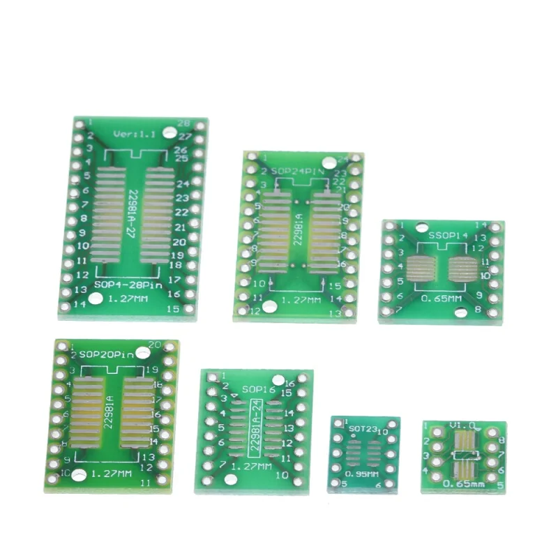 35pcs=7value*5pcs PCB Board Kit SMD Turn To DIP Adapter Converter Plate SOP MSOP SSOP SOT23 8 10 14 16 20 28 SMT To DIP