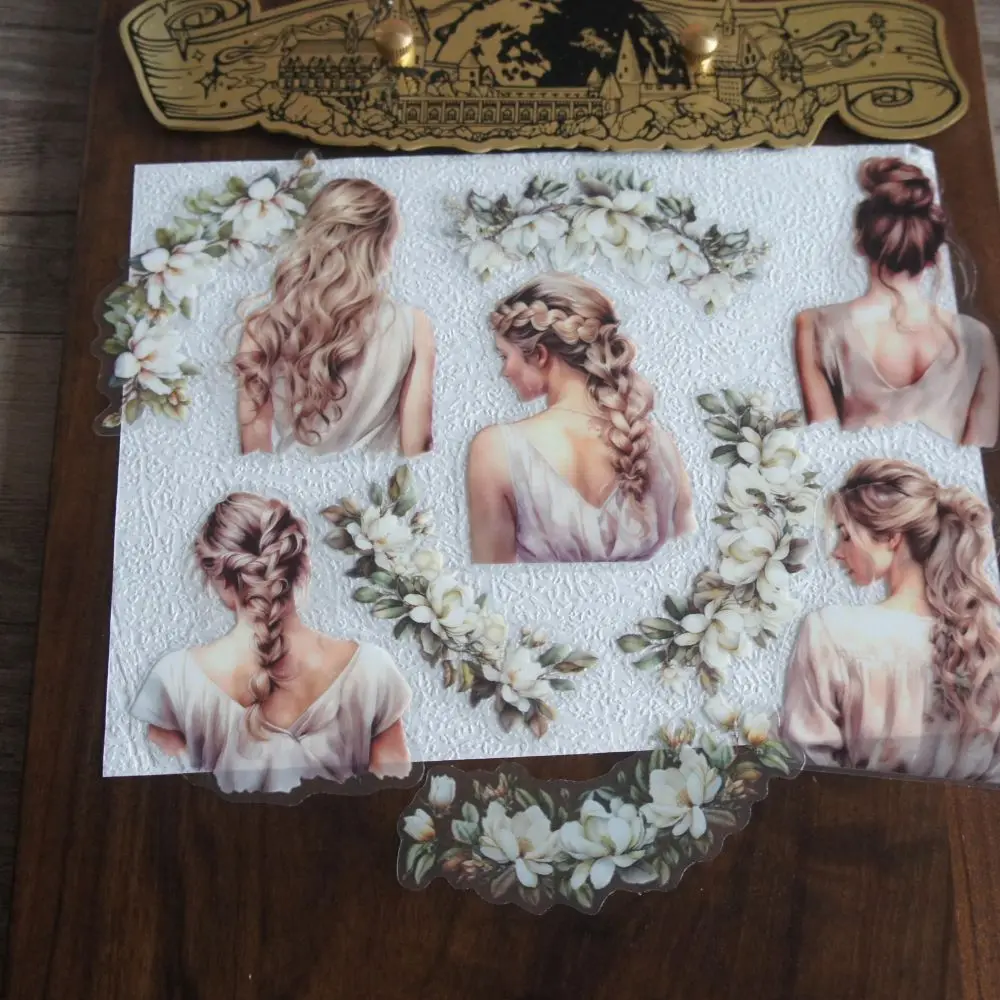 

10pcs Silhouette of The Girl Holding Flowers Style PVC Sticker Scrapbooking DIY Gift Packing Label Decoration Tag