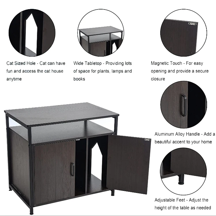 Pet Crate With Iron And Wood Sturdy Structure Privacy Cat Washroom Bench Cat House Nightstand