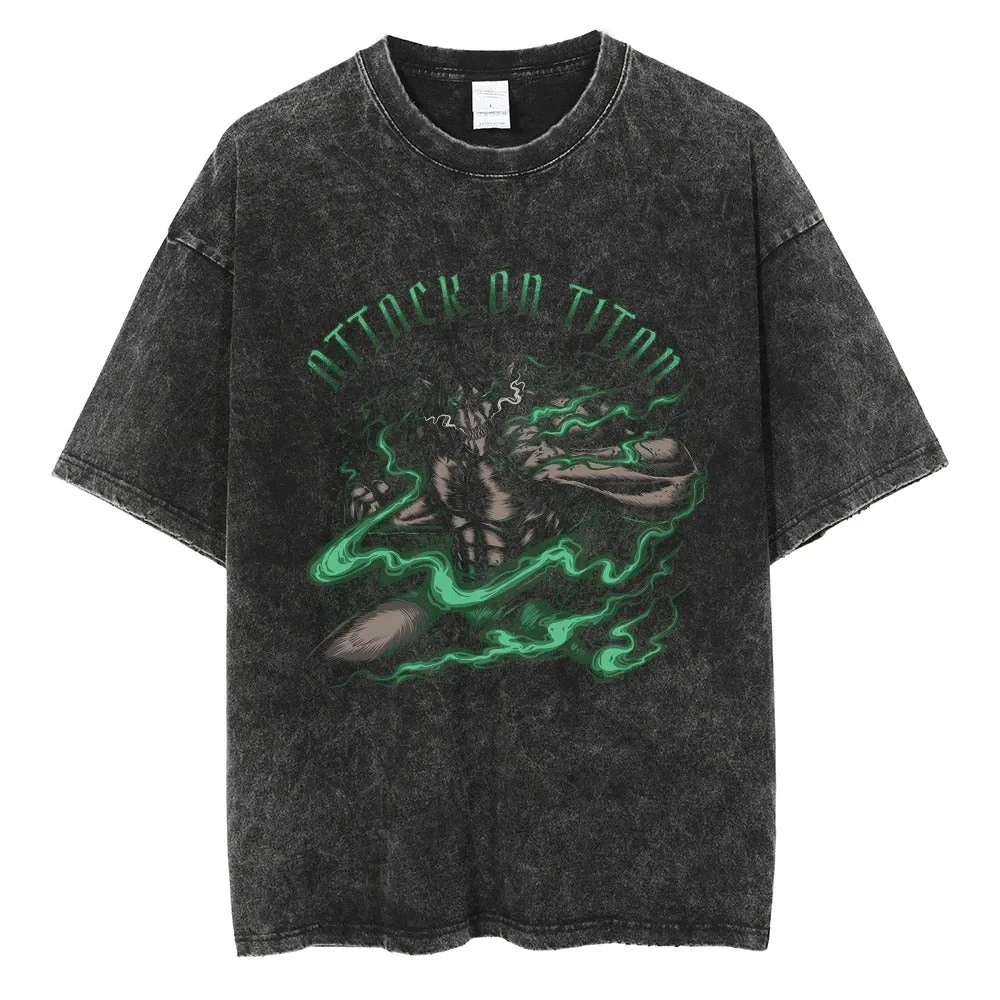 Chainsaw Man Aki Hayakawa Metal Font & Fox Devil Vintage Wash Print T Shirt Men 2026 Summer Black Oversized Tee Anime Streetwear - view 5