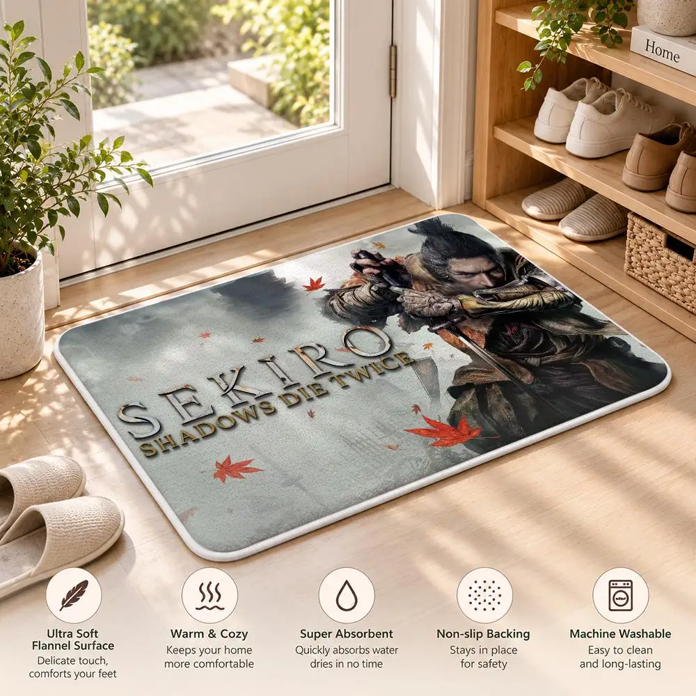 S-Sekiro Shadows Die Twice Floor Mat Flannel Rug Soft Non Slip Door Mat For Bathroom Bedroom Kitchen Living Room Home Decor