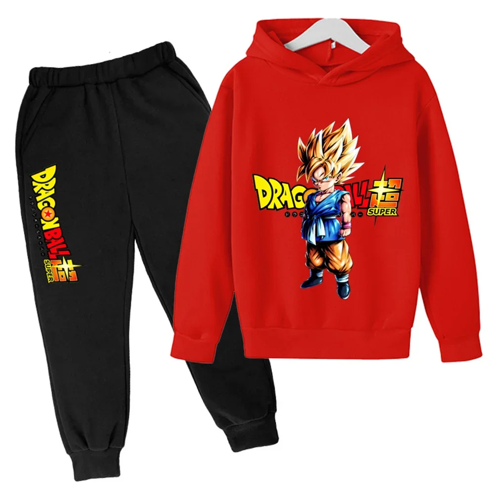 Baju anak perempuan anak laki-laki setelan Hoodie Goku Dragonball 2 potong Hoodie balita musim semi musim gugur anak perempuan bertudung kartun + celana pakaian olahraga