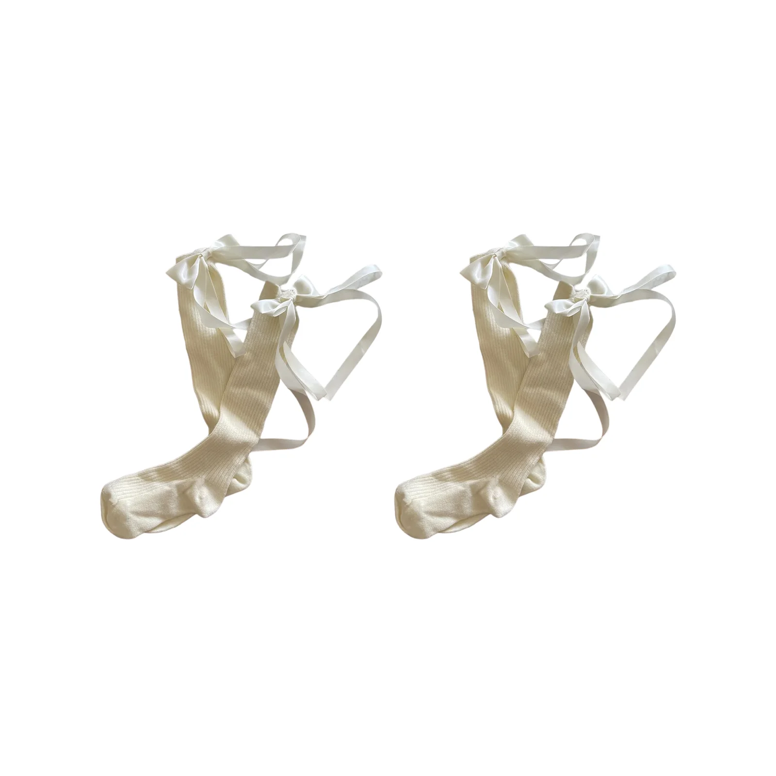 Satin ribbon bow cashmere mid-calf socks black and white two-color suit