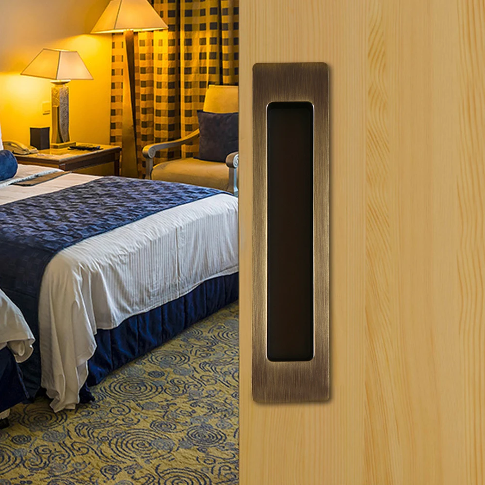 มือจับประตูแบบฝังทรงสี่เหลี่ยม CCJH ขนาด 180*38 มม. สีทองเหลืองโบราณ