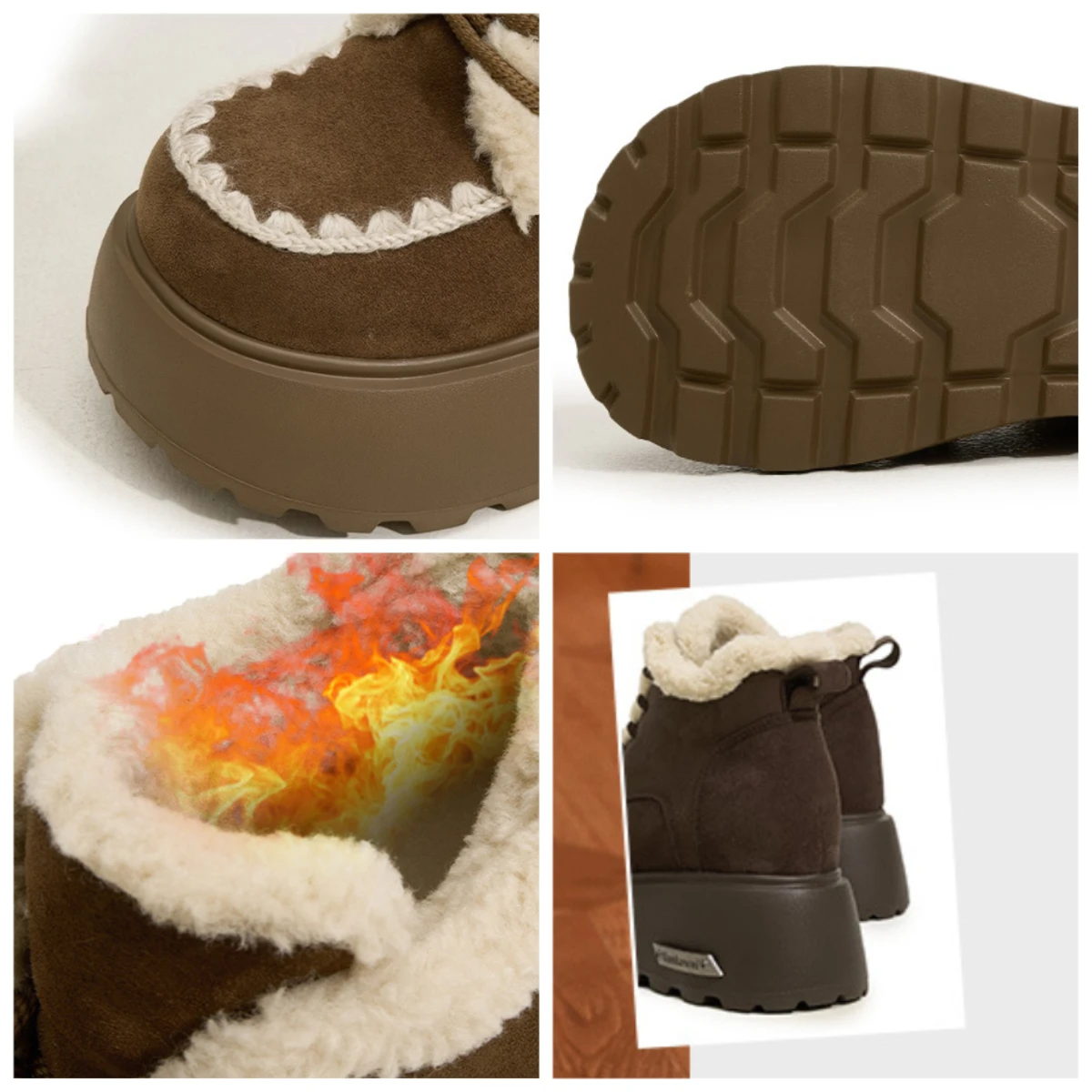 Fujin 10 سنتيمتر 3 بوصة منصة الأحذية جلد طبيعي الجلد المدبوغ الثلوج الأحذية الكاحل الحرارية الدافئة معزول أحذية الشتاء مريحة النساء