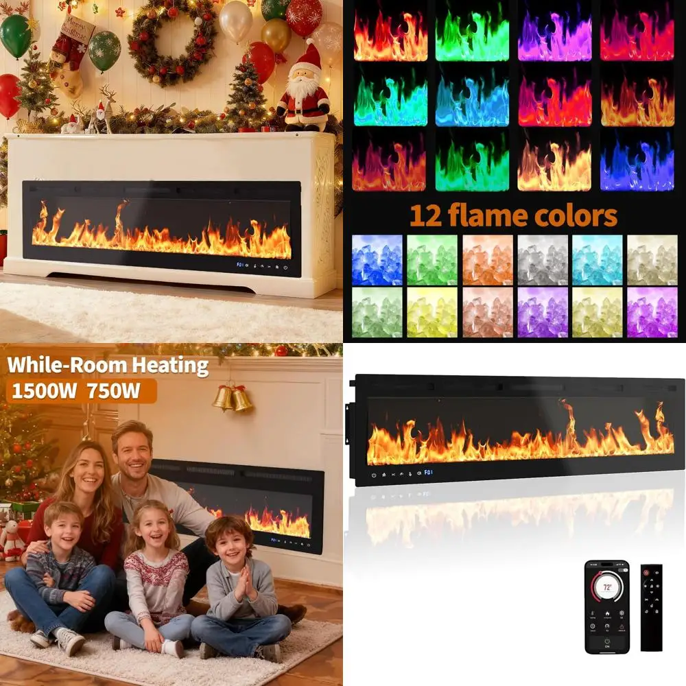 

Настенный электрический камин 72, 1500/750 Вт, 60-99 дюймов ° Регулируемая яркость, 12 цветов, таймер, эффекты Log и Crystal