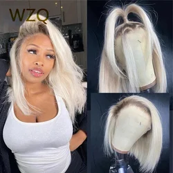 #4/60 White Colored Short Bob Wig 13x4 Transparent Lace Front Human Hair Wigs Straight Lace Frontal Wig Remy Honey Blonde Wig