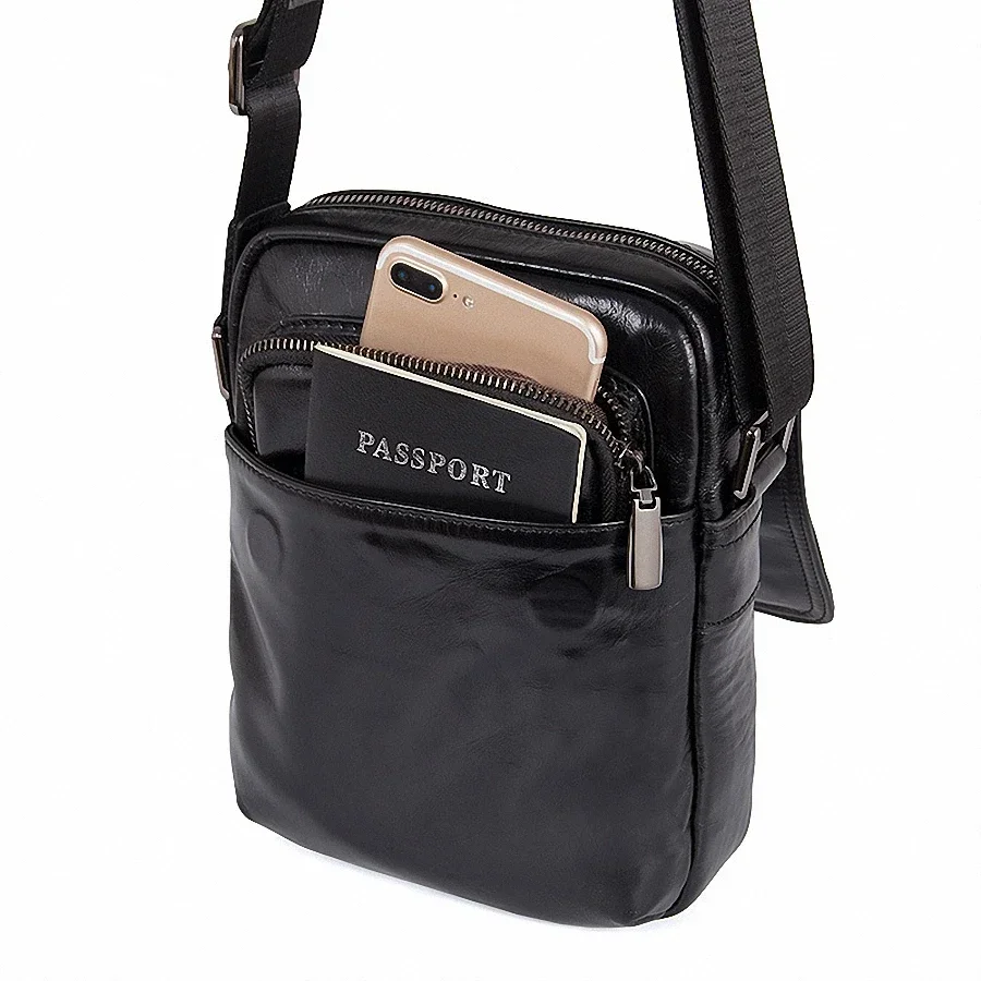 Business Men Genuine Leather Bag Natural Cowskin Men Messenger Bag Vintage Vertical Men\'s Cowhide Shoulder Crossbody Bag LI-2021