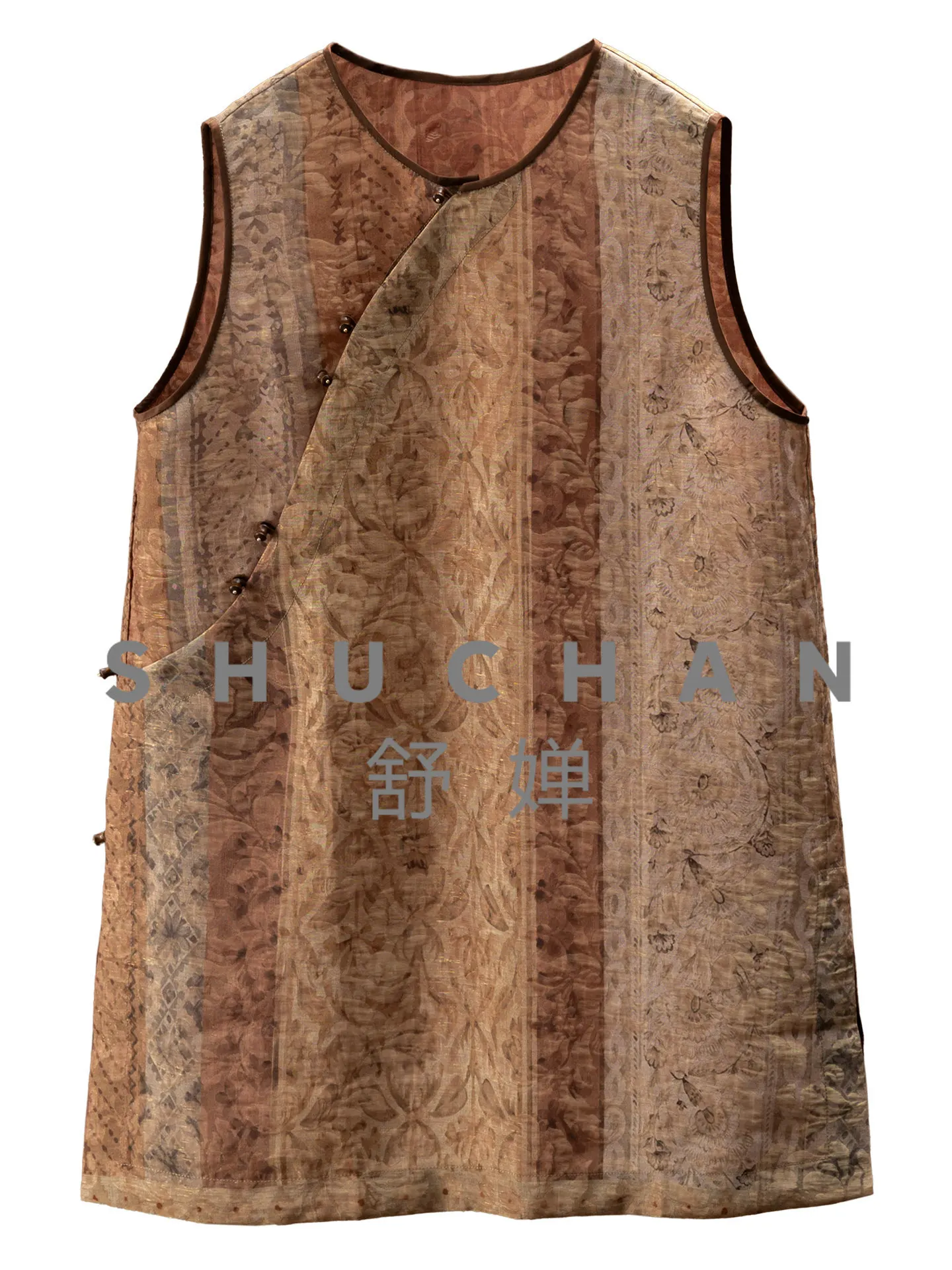 

Gorgeous Flowers, Daily New Chinese Style with Silk Floating Brocade Gold Silk Jacquard Vest Female 47J2