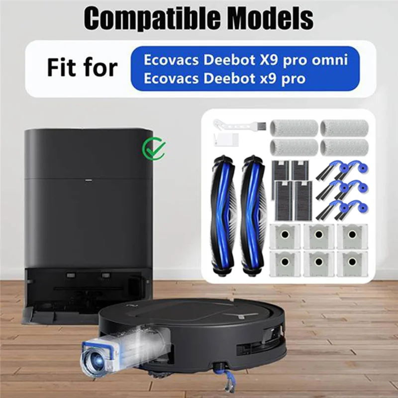 Комплект аксессуаров YCOC-24PCS для пылесосов Ecovacs Deebot X9 Pro Omni/X9 Pro — основная щетка, боковая щетка, мешок для пыли, ролик, тряпка, фильтр