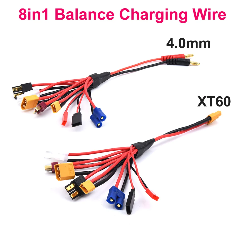 20cm 8in1 Soft Silicone Charging Wire XT60 Plug Connector to XT60 XT30 T Futaba JST EC3 Tamiya TRX Wire Cable for RC Charger