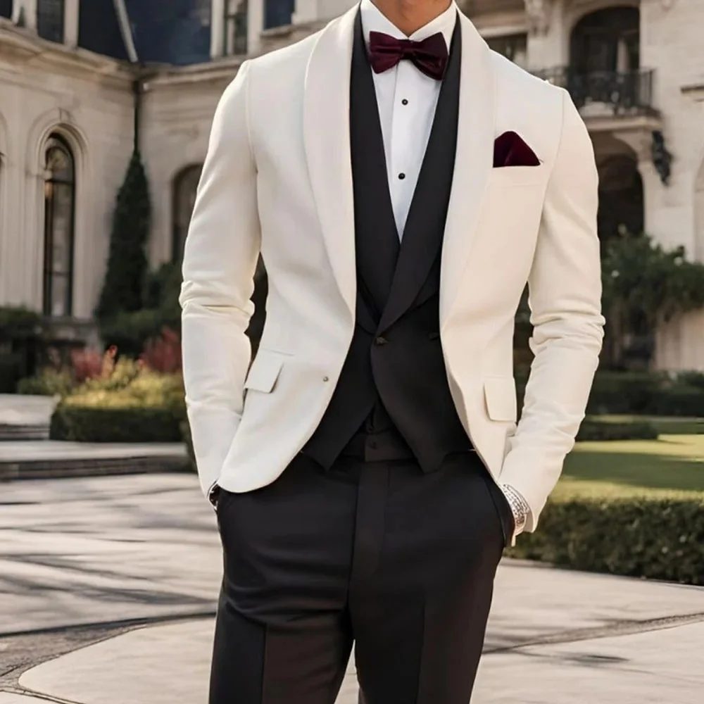 

Classic Style 3 Piece Slim Fit White Men Suit Groom Tuxedos Single Breasted Blazer Vest Pants Set Party Men Clothing