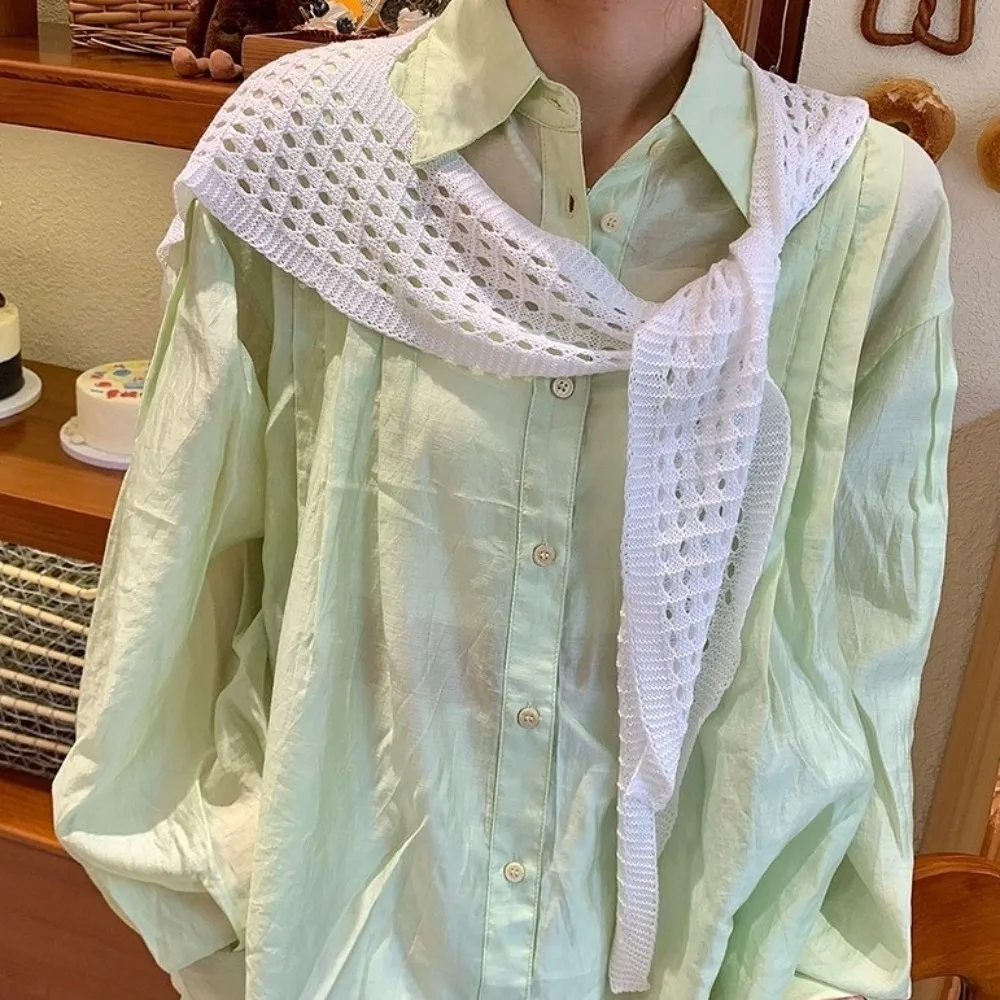 

Simple White Knitted Shawl Cloak Wraps Fake Collar Cape Clothes Decoration Hip Scarf Female