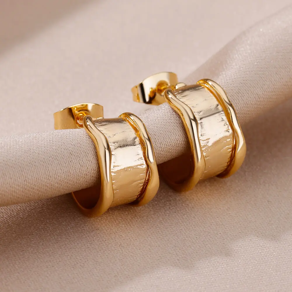 Stainless Steel Earrings for Women 2023 Vintage Gold Color Irregular C Shaped Earrings Luxury Piercing Jewelry Accessories Gift