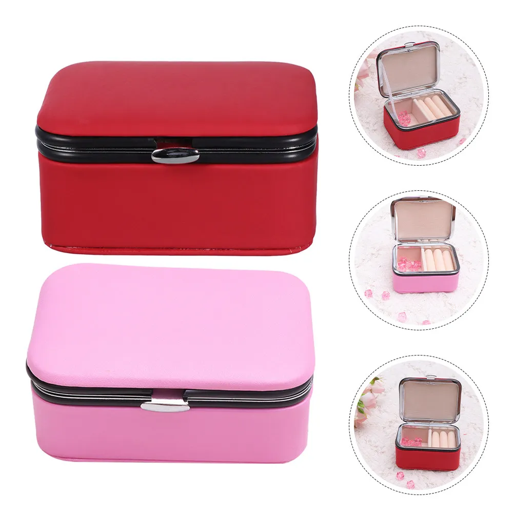 2Pcs Jewelry Organizer Box Small Mini Portable Travel Jewelry Case Necklace Holder Earring Organizer for Women