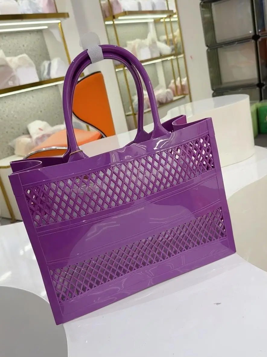 

Summer 2024 Large Capaci Jelly Handheld op Basket Bath Beach Storage Bag Hollow out Design Casual Sle Pure Color PV...