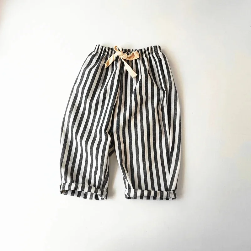 Spring/summer Long Pants with Vertical Stripes for Breathability Loose and Versatile Casual Pants for Boys and Girls
