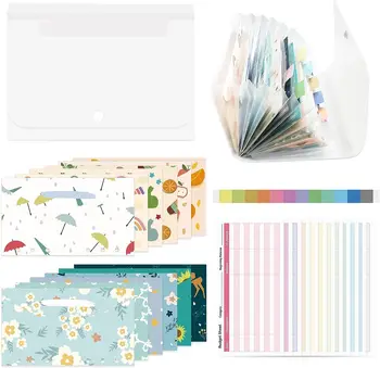 Sistema de Envelope Orçamento de Caixa, Pasta Envelope Reutilizável, Organizador Plástico, Carteira para Poupar Dinheiro, 13 Bolsos, 12Pcs