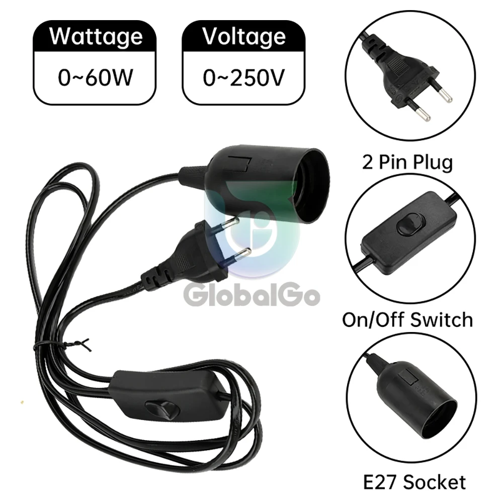 Cables de cable de alimentación con enchufe UE/EE. UU., 1,8 m, soporte de Base de lámpara E27 con cable de interruptor para bombillas Led colgantes, enchufe de suspensión