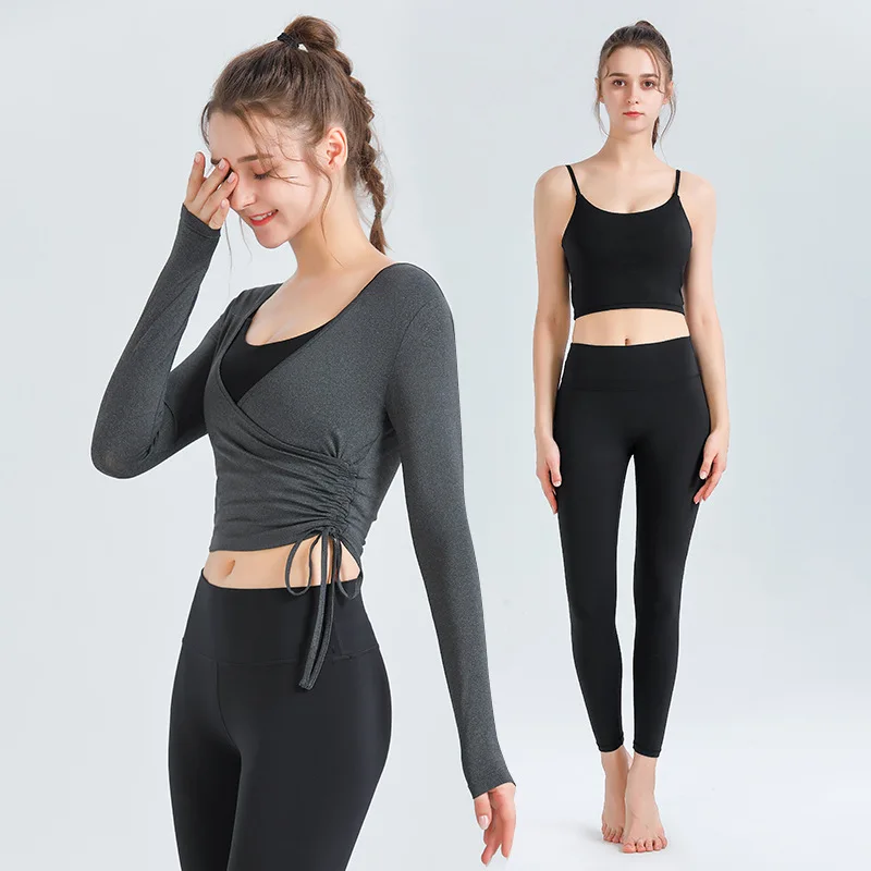 2022 New Sports Yoga Suit Sexy Tight-fitting Long-sleeved Trousers Bra Three-piece Set Elastic Leggings Pilates clothes Gym