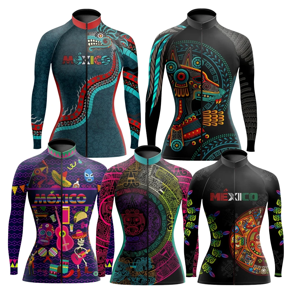 Mexico New Style Women Long Sleeve Cycling Jersey Spring/Autum Thin & Winter Fleece Team Bike Clothing Maillot Ciclismo Mujeres