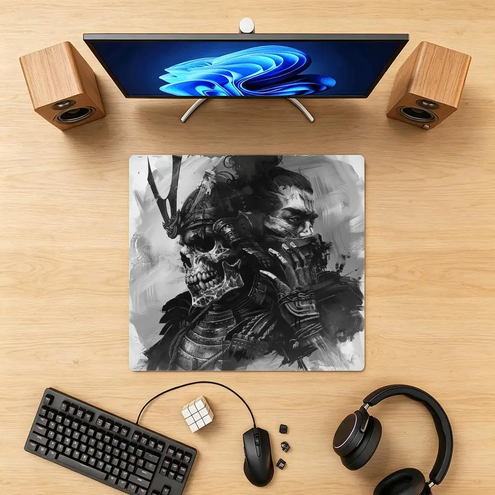 Anime Playmat Dark Armored Samurai Warrior Ink Style Mousepad Large Size For Laptop Games Mat