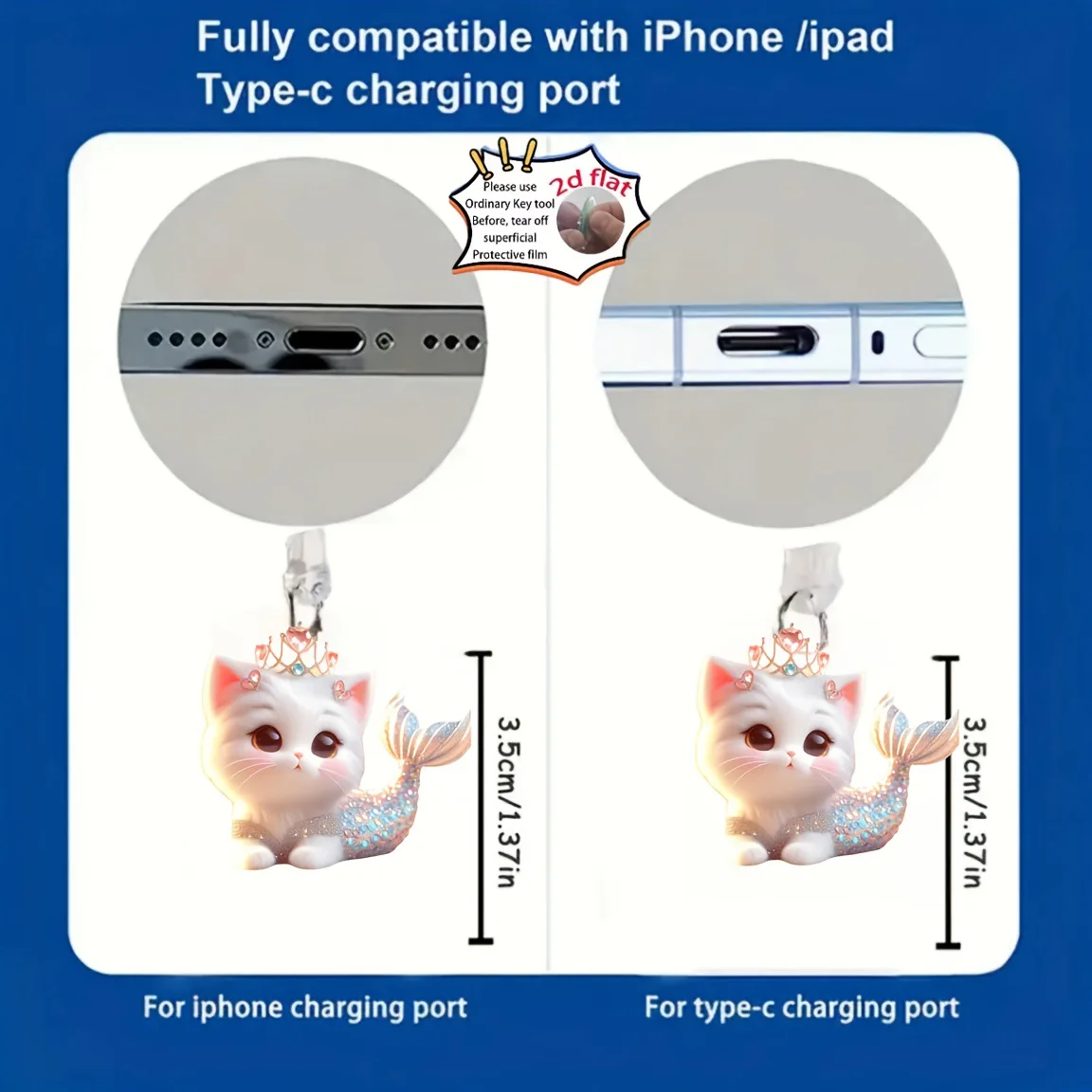 Phone Dust Plug Exquisite Type-C Dust Plug Mermaid Tail Kitten Dust Plug Cute For Mobile Devices Android Phones Iphone