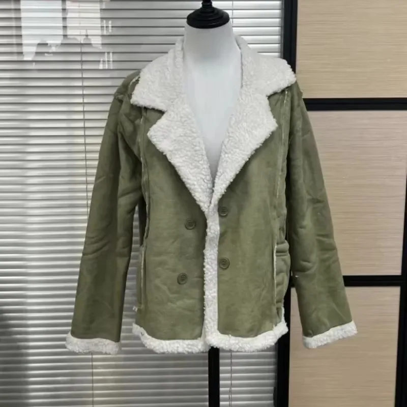 Frauen Winter Mantel Top Herbst Frauen Revers Wildleder Leder Tasche Kühlen Pilot Jacke Faux Lamm Wolle Motorrad Jacken 2023 Neue Warme