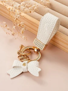 High end artificial diamond car keychain pendant, exquisite pink bow, lychee pattern hand rope keychain, exquisite ins car chain 10 best sales diamond key chain - №5