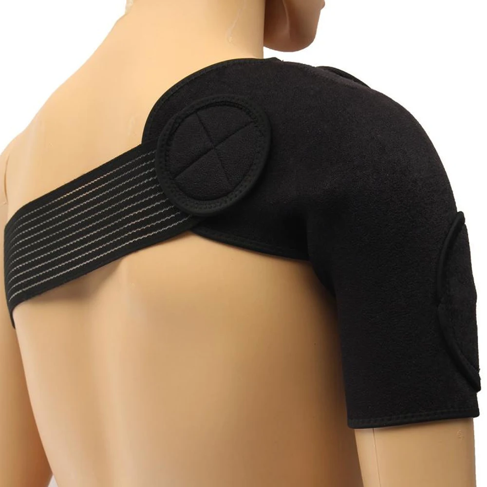 Single Shoulder Support Back Brace Guard Strap Adjustable Breathable Gym Sports Care Wrap Belt Band Pads Black Bandage