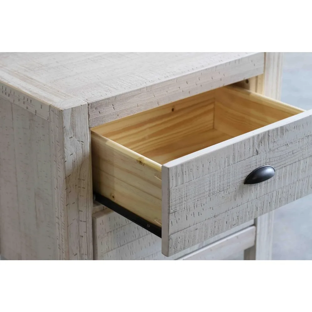 منضدة ريفية ذات درجين من الخشب الصلب باللون الأبيض الفاتح