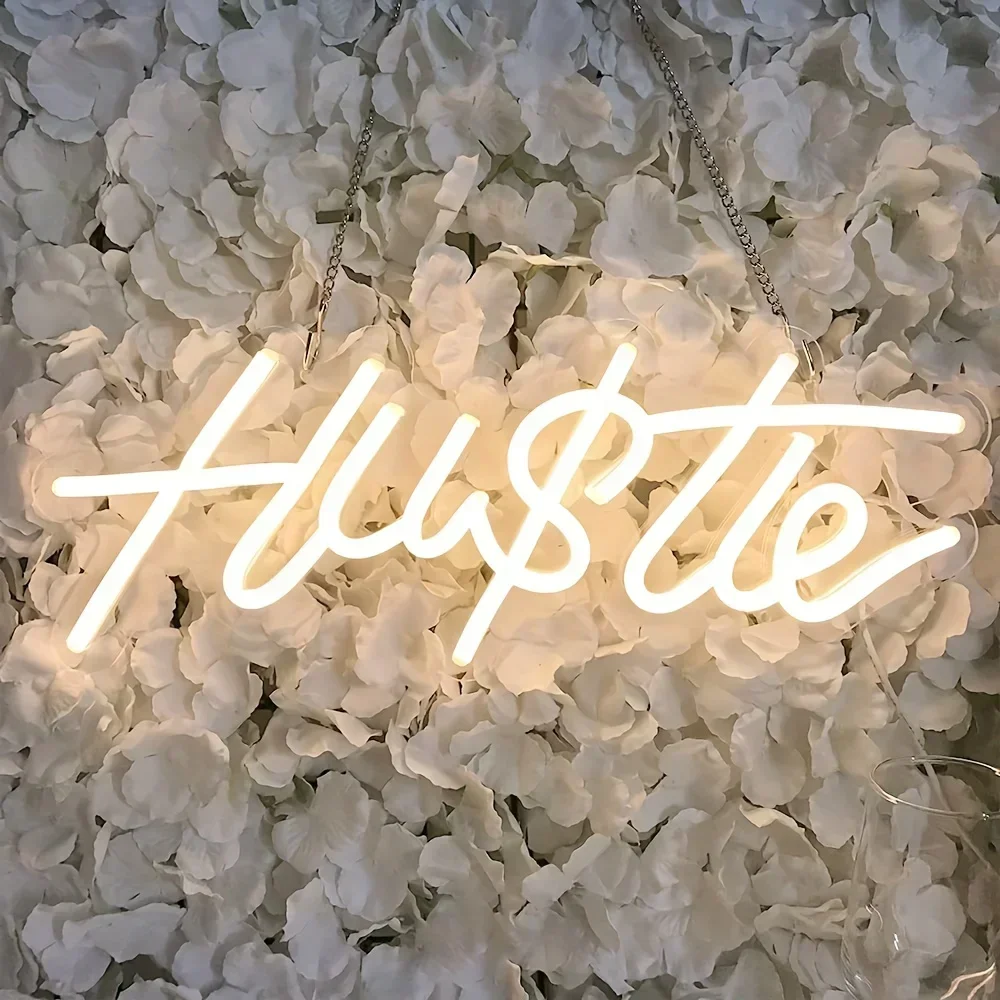 Hustle LED Neon Sign for Wall Decor,Humble Party Decorations,USB Powered Switch LED Neon Lights, for Office Room, Gym Room Decor