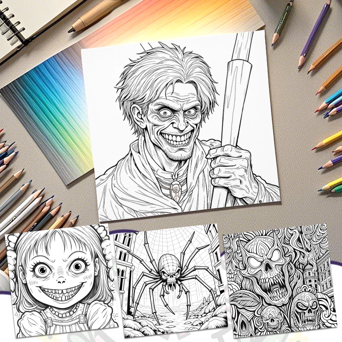 Kühlendes Horror-Malbuch für Erwachsene, spannende Themenillustrationen für kreative Entspannung, einzigartige Kunsttherapie zum Ausmalen – Detail 1