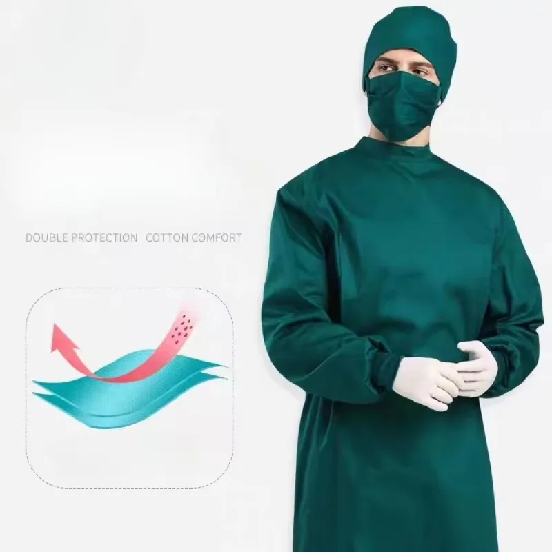 Blue and Dark Green Long-sleeved Surgical Gowns Hospital Operating Room Surgical Gowns Reinforced Isolation Surgical Gowns