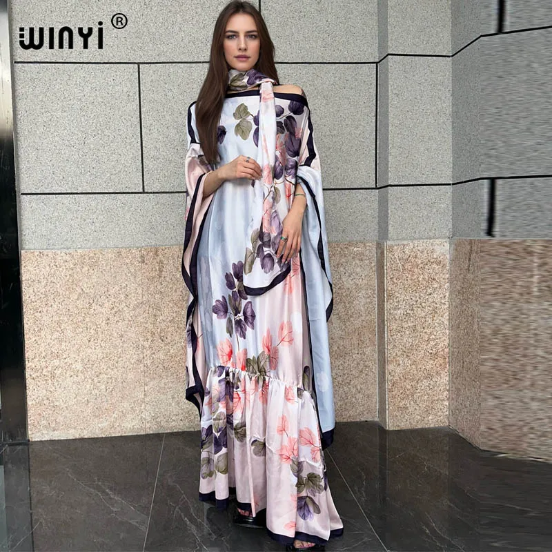 

WINYI 2024 africa dress for woman maxi dress With A Hijab kaftan Floral Print SUMMER Kaftan Abaya summer Bohemian party dress