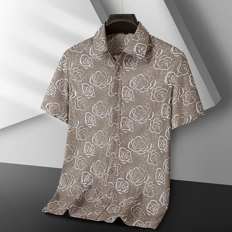 

Trendy Summer Floral Shirt for Men High Quality Short Sleeved Business Casual Shirts Comfortable Social Vacation Hawaiian Shirt