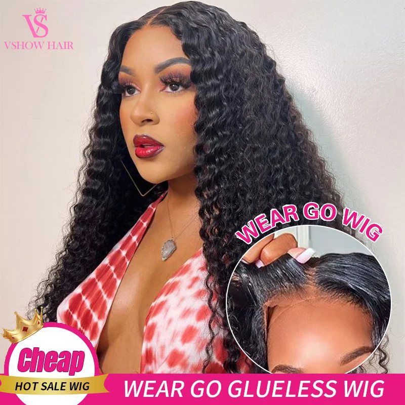 

Wear And Go Deep Wave 200 Density 4X4 Lace Closure Wigs For Women Glueless Curly Wigs Human Hair Ready To Wear On Sale